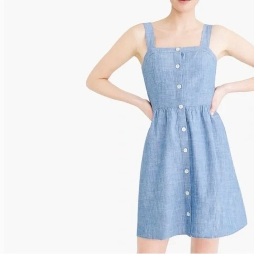 J. Crew Chambray Blue Button Front Sweetheart Dre… - image 1